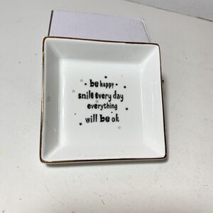 Ring Dish Trinket Tray “Thank You” Gold Trim White 4” Square New In Box